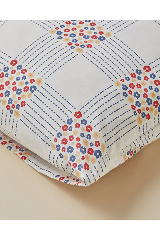 Daisy Plaid Kolay Ütülenir 2li Yastık Kılıfı 50x70 cm Kırmızı - Mavi