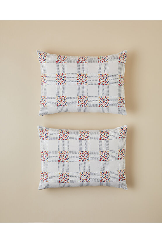 Daisy Plaid Kolay Ütülenir 2li Yastık Kılıfı 50x70 cm Kırmızı - Mavi