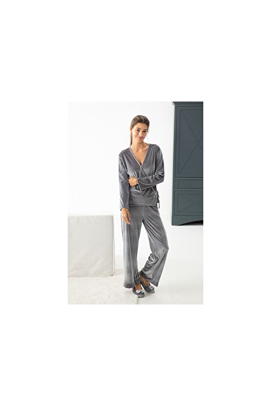 Velvet Touch Kadife Kadın Pijama Takımı Gri