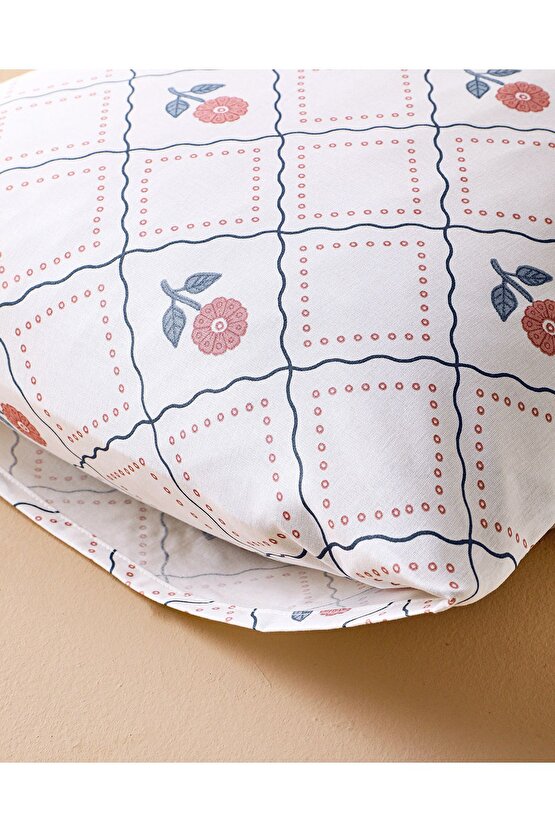 Ornament Blossom Pamuklu 2li Yastık Kılıfı Mavi - Pembe