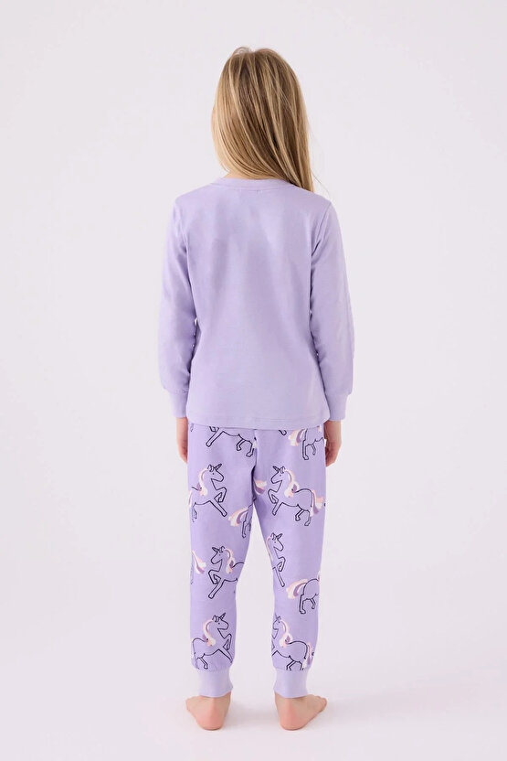 Kız Çocuk Mor Uzun Kol Pijama Takımı