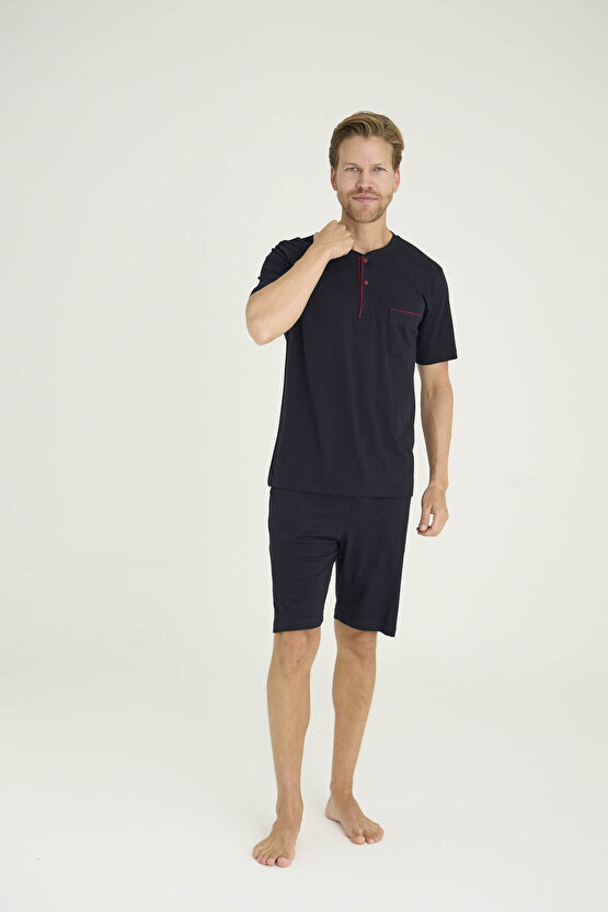 Büyük Beden Erkek Battal Midi Yaka Şortlu Takım Modern Tasarım