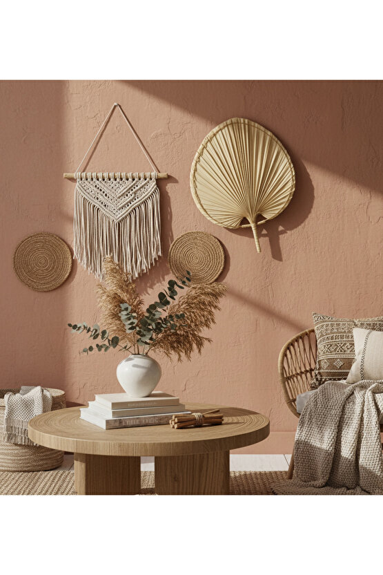 Aura X-Large Boy Palmiye Yaprağı Duvar Süsü, Japon Yelpazesi Bohem Stil Dekorasyon, 56 x 41 cm