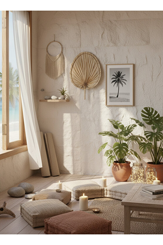 Aura X-Large Boy Palmiye Yaprağı Duvar Süsü, Japon Yelpazesi Bohem Stil Dekorasyon, 56 x 41 cm