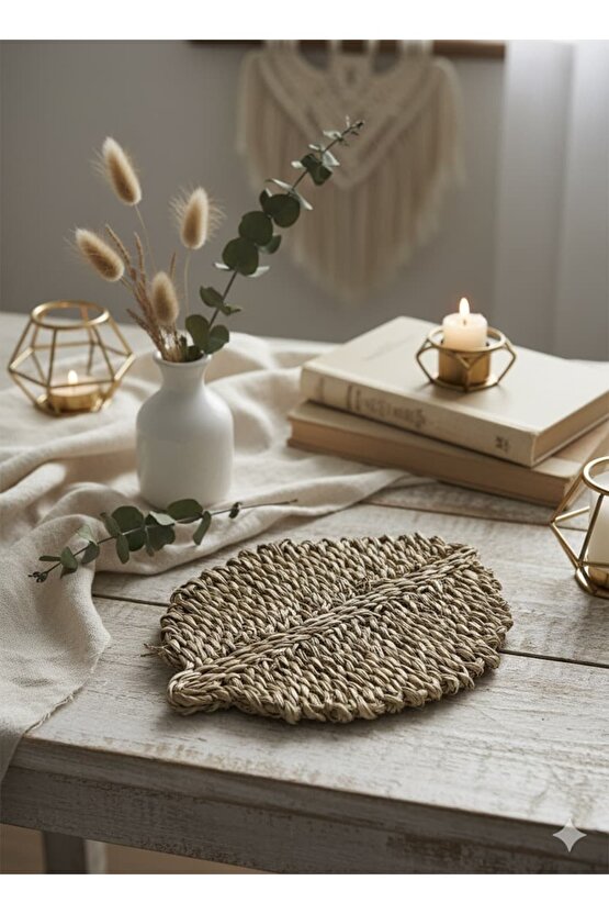 El Yapımı Saz Yaprağı Duvar Aksesuarı Bambu Dekorasyon Natürel Bohem Small