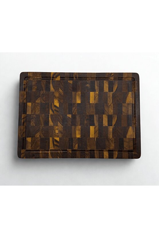 Tik Chef Kesme Tahtası Large Boy ENDGRAIN 35×25×4 cm Masif Ahşap Doğrama tahtası Sunum Tahtası