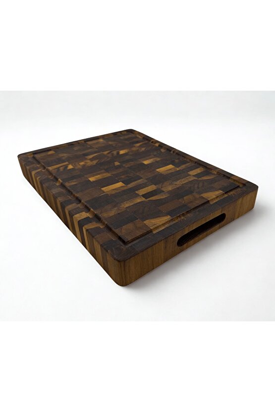Tik Chef Kesme Tahtası Large Boy ENDGRAIN 35×25×4 cm Masif Ahşap Doğrama tahtası Sunum Tahtası