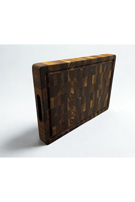 Tik Chef Kesme Tahtası Large Boy ENDGRAIN 35×25×4 cm Masif Ahşap Doğrama tahtası Sunum Tahtası