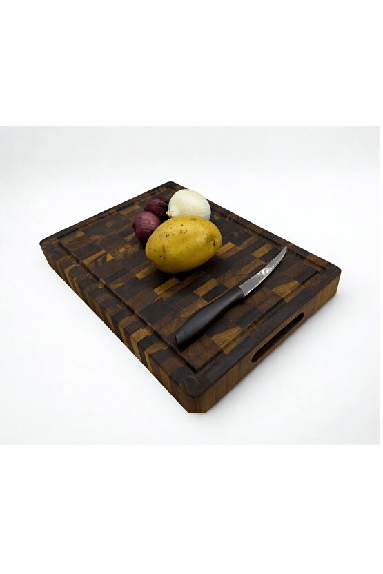 Tik Chef Kesme Tahtası Large Boy ENDGRAIN 35×25×4 cm Masif Ahşap Doğrama tahtası Sunum Tahtası