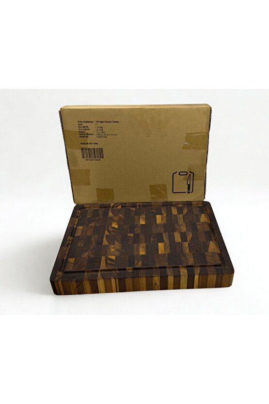 Tik Chef Kesme Tahtası Large Boy ENDGRAIN 35×25×4 cm Masif Ahşap Doğrama tahtası Sunum Tahtası