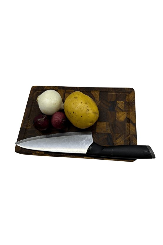 Tik Chef Kesme Tahtası Medium Boy ENDGRAIN 30×20×3 cm Masif Ahşap Doğrama tahtası Sunum Tahtası