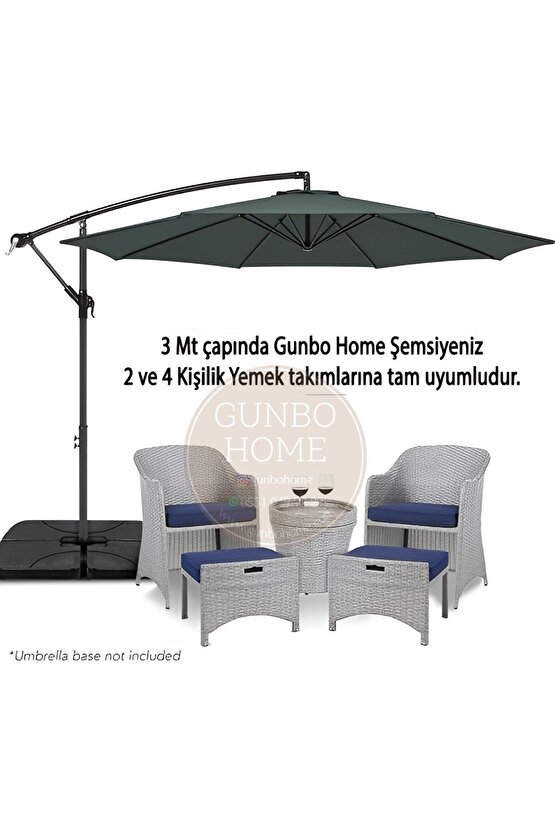 3 Mt 8 Kaburga Full Demir 21 Kg ANTRASİT Bahçe Şemsiyesi Full Set Havuz Şemsiyesi Büyük Şemsiye