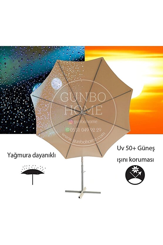 3 Metre EKRU Renk Bahçe Teras Şemsiyesi Suya dayanıklı UV 50 + Faktöriyel Güneş Korumalı Açılı