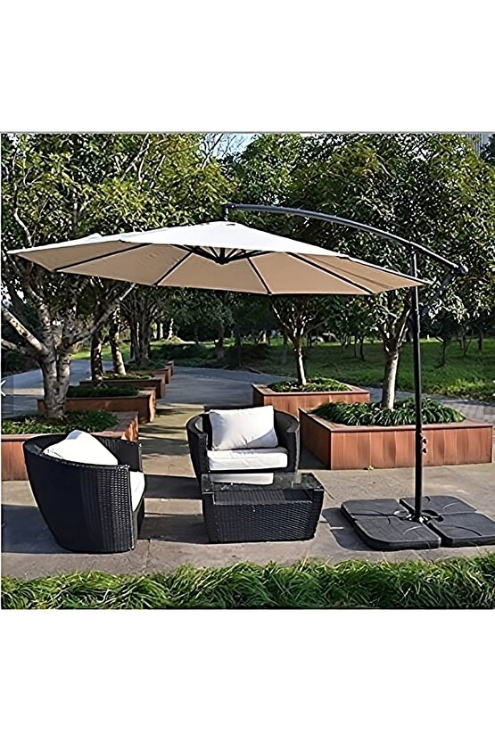 3 Metre EKRU Renk Bahçe Teras Şemsiyesi Suya dayanıklı UV 50 + Faktöriyel Güneş Korumalı Açılı