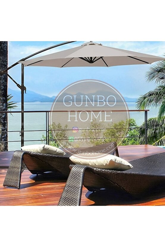 3 Metre EKRU Renk Bahçe Teras Şemsiyesi Suya dayanıklı UV 50 + Faktöriyel Güneş Korumalı Açılı