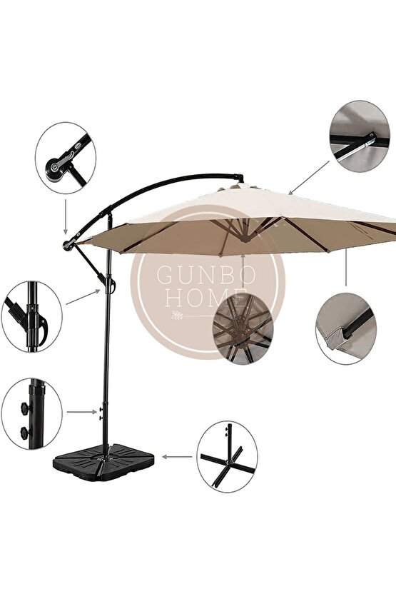 3 Metre EKRU Renk Bahçe Teras Şemsiyesi Suya dayanıklı UV 50 + Faktöriyel Güneş Korumalı Açılı