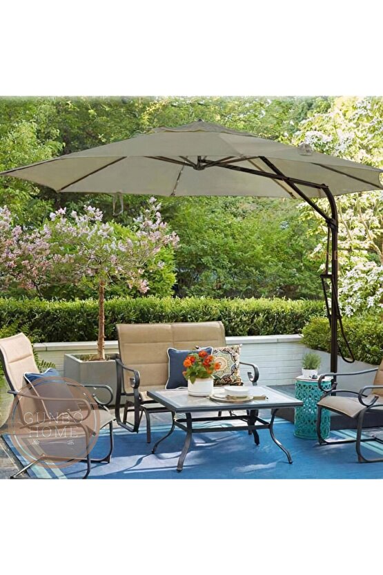 3 Mt Cappuccino Şemsiye 50 + Uv Koruma Suya Dayanıklı Bahçe Şemsiyesi Teras Gölgeliği