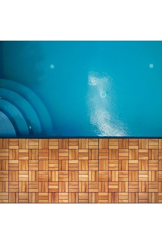 Teak Ağacı Yer Karosu 9 Adet 1 Koli Bahçe Banyo Deck Ahşap Karo Masif Yer Döşemesi Balkon Deck