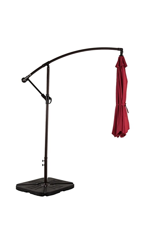 3x3 Bahçe Şemsiyesi Katlanir Bahce Teras Balkon Şemsiyesi Gölgelik Muz Ampul Şemsiye 3 Mt Bordo