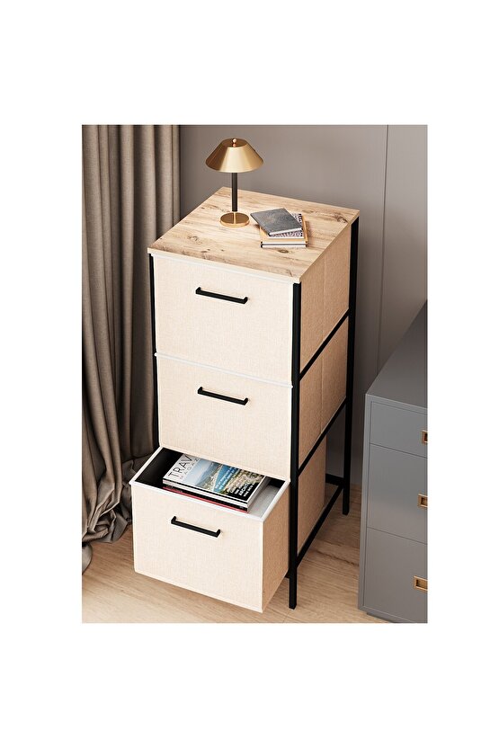 3 Çekmeceli Çok Amaçlı Dolap Büyük Boy Komodin Sehpa