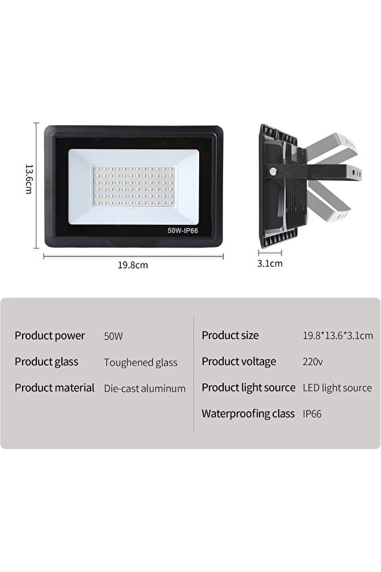 Elektrikle Çalışır, 50 Watt Yeşil Işık İç ve Dış Mekan Slim Led Projektör, Yağmurdan Etkilenmez