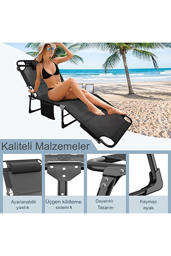 Minderli Şezlong Katlanır Şezlong Plaj Şezlongu, Portatif Kamp Ve Bahçe Şezlongu Dinlenme Koltuğu