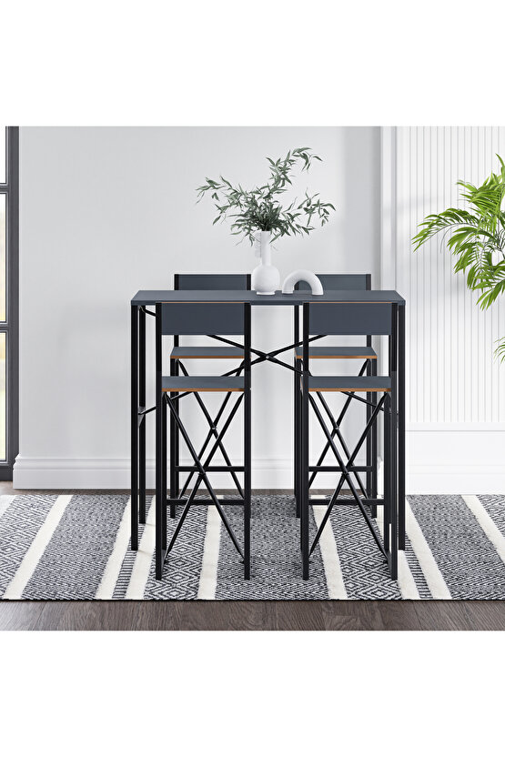 4 Kişilik Gzl Bar Masa Bar Sandalye Yemek Masa Sandalye Takımı Füme 1585