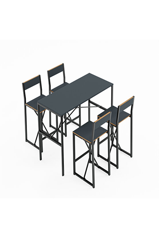 4 Kişilik Gzl Bar Masa Bar Sandalye Yemek Masa Sandalye Takımı Füme 1585