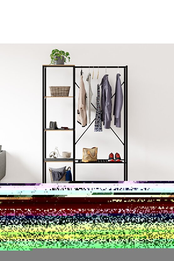 Metal Ayaklı Mdf Raflı Askı Elbise Askısı Çok Amaçlı Dolap Gardrop