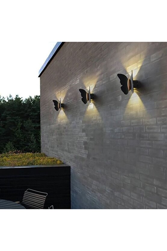 3 Adet Elektrikle Çalışır, 6 Watt Amber Işık Ledli Kelebek Duvar Aplik İç ve Dış Mekan IP65 Aplik