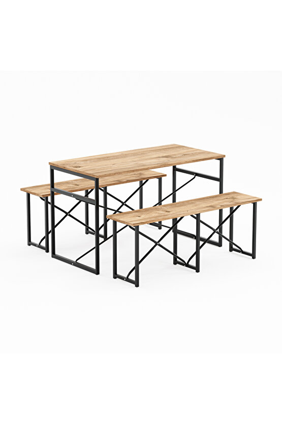 Masa Takımı Bench Bank Masa Seti 120x60 Masa Mutfak Masası Yemek Masası 1224