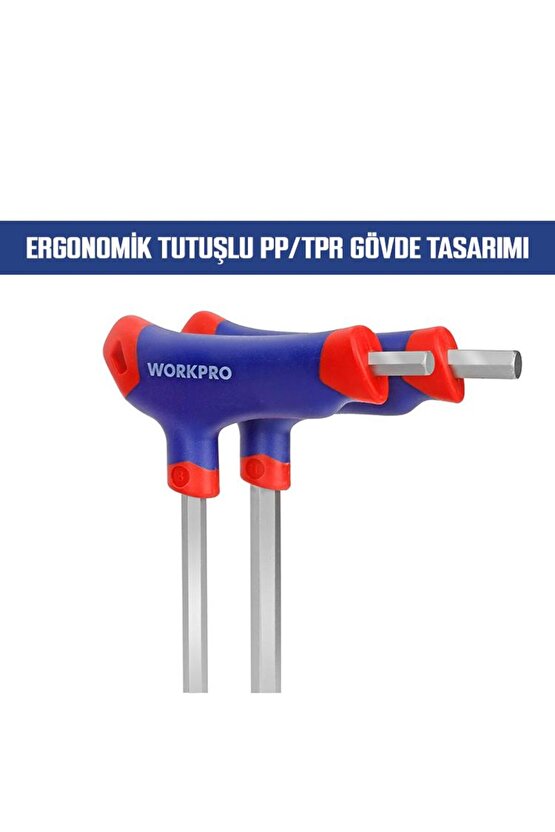 WP200542 8 Parça CR-V Top Başlı T Tipi Uzun Profesyonel Allen Anahtar Takımı