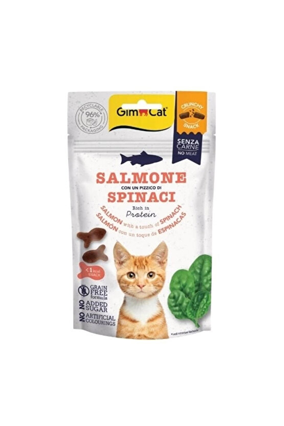 Crunchy Snacks Somonlu ve Ispanaklı Tahılsız Kedi Ödül Maması 1 Adet 50 Gr