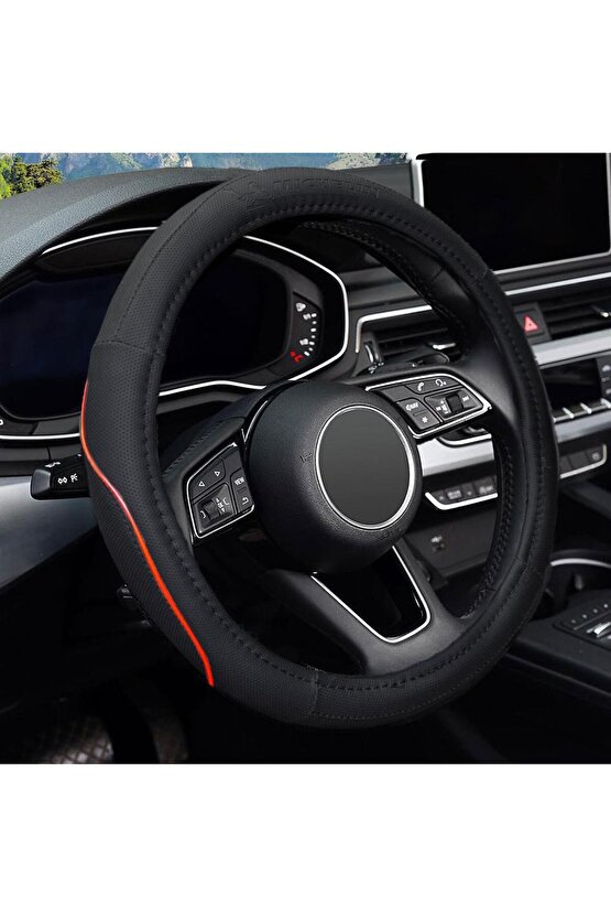 MC1003NR Premium Suni Deri Direksiyon Kılıfı KIRMIZI