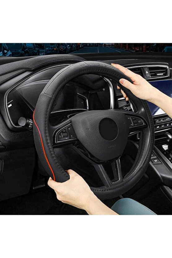 MC1003NR Premium Suni Deri Direksiyon Kılıfı KIRMIZI