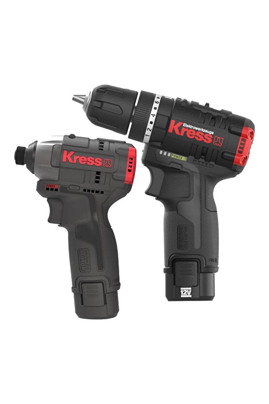 KUG02 12Volt2.0Ah. Li-ion Çift Akülü Kömürsüz Profesyonel Darbeli Matkap+Darbeli Tornavida Ko