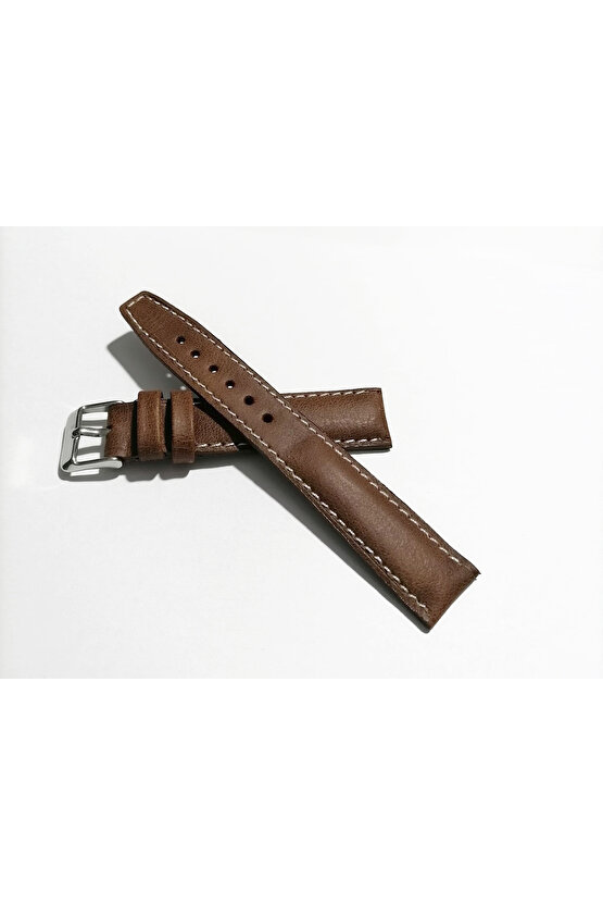 & Her Saate Uyumlu Hakiki Deri Saat Kordonu 18 mm (289) beyaz dikişli