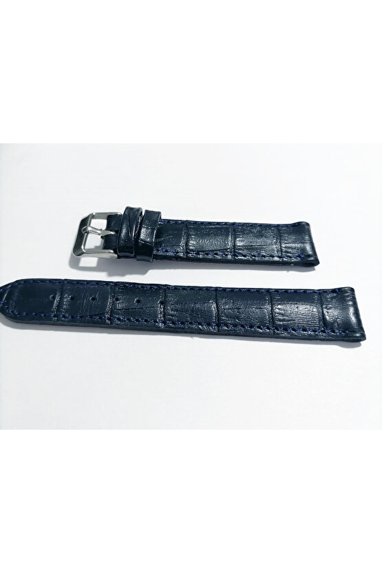 &Her Saate Uyumlu  Hakiki Deri Saat Kordonu 18   mm  (141)  Mavi