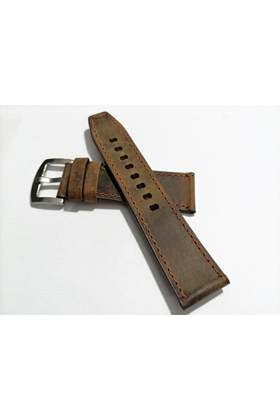 Greyzi Deri Fosil & Her Saate Uygun Saat Kordonu 26 mm kahve   (129)