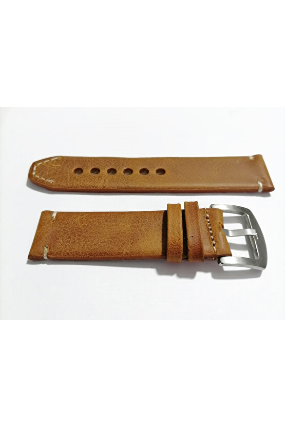 &Her Saate Uyumlu El Yapımı  Hakiki Grizi Deri Saat Kordonu 24  mm  (134)   taba  renk