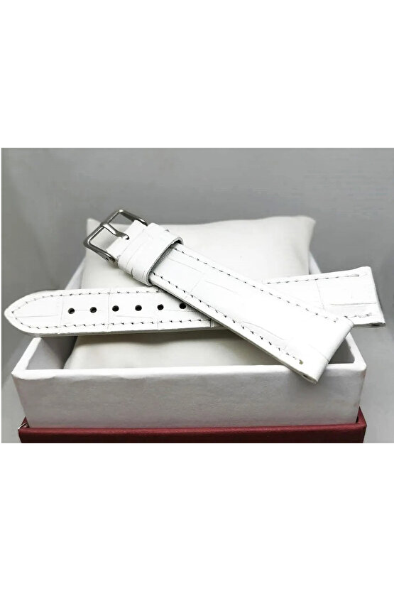 &Her Saate Uyumlu Hakiki  Deri Saat Kordonu 22   mm  (44) beyaz