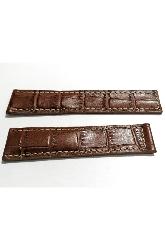 Tag-heuer Uyumlu  24-20 Beyaz Dikişli  Kahverengi  Hakiki dana derisi  ( 16)