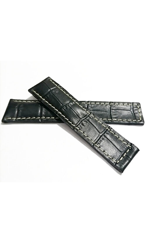 Tag-heuer Uyumlu  22-20   Beyaz Dikişli  Siyah Hakiki dana derisi  (25 )