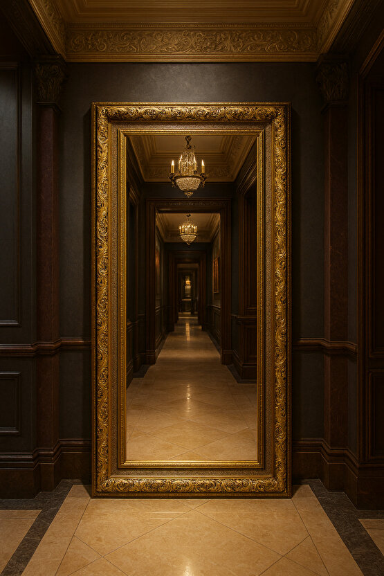 Altın Varaklı Çerçeveli Ayna - Gold Ayna - Klasik Ayna - Varaklı Ayna - Salon Ayna