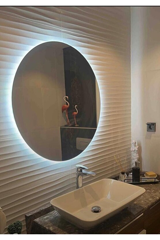80 cm Beyaz Ledli Yuvarlak Banyo Aynası Makyaj Aynası Trafolu
