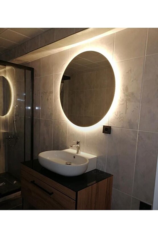 80 cm Günışığı Ledli Yuvarlak Banyo Aynası Makyaj Aynası Trafolu