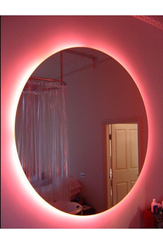 60 Cm Rgb Çok Renkli Ledli Yuvarlak Duvar Aynası Banyo Ve Makyaj Aynası Trafolu Kumandalı