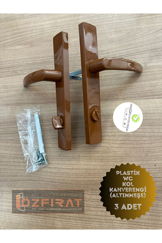 Kahverengi PVC Kapı Kolu Seti, 3lü, Banyo ve Tuvalet İçin, Şık ve Dayanıklı