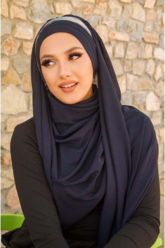Lacivert Batik Desen Bandana Hazır Şal