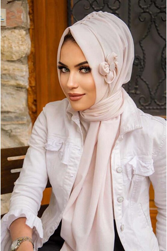 İnci Pudrası Çiçekli Pratik Şal